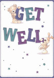 Capturing the cheerful vibe of Fulham's lively High Street, this illustrated get well card emanates playful optimism and heartfelt warmth. Two adorable figures-a teddy bear with golden, textured fur and an exuberant puppy-leap forwards in joyful motion, each intimately holding and steadying the bold, colourful letters that proclaim 'Get Well.' The tactile richness of their illustrated fur feels almost real, evoking a sense of soft embrace like hugging a cherished friend outside Putney Bridge station. Indigo and teal tones highlight the lettering, standing out vibrantly against a creamy white backdrop, as scattered stars in swirling purples and blues dance above. The composition exudes a whimsical, uplifting energy, suggesting hope and comfort in every detail. Soft shading and friendly curves lend to the gentle atmosphere-mirroring the kind service Fulham florists offer to neighbours in need of a little brightness. More than a simple sentiment, this card, when delivered alongside a lush floral arrangement, becomes a balm of kindness, ready to share healing and encouragement throughout Fulham and beyond.